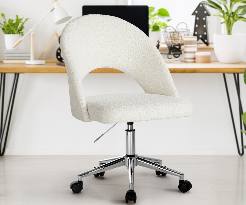 Oikiture Hollow Armless Home Office Chair Boucle White&amp;Silver-Office Chairs-PEROZ Accessories