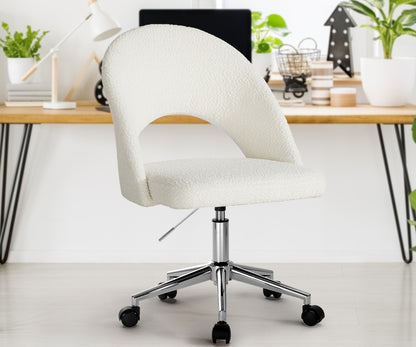 Oikiture Hollow Armless Home Office Chair Boucle White&amp;Silver-Office Chairs-PEROZ Accessories