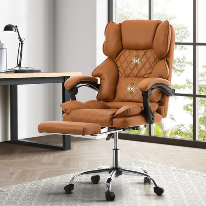 Oikiture Gaming Office Chair Massage PU Leather Adjustable Brown-Office Chair-PEROZ Accessories