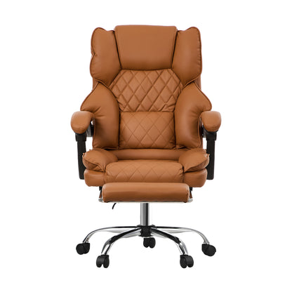 Oikiture Gaming Office Chair Massage PU Leather Adjustable Brown-Office Chair-PEROZ Accessories