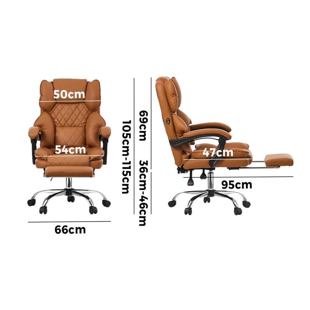 Oikiture Gaming Office Chair Massage PU Leather Adjustable Brown-Office Chair-PEROZ Accessories