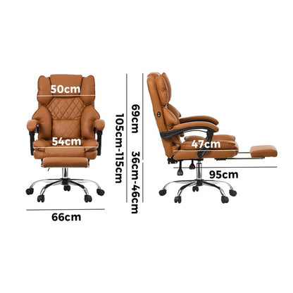 Oikiture Gaming Office Chair Massage PU Leather Adjustable Brown-Office Chair-PEROZ Accessories