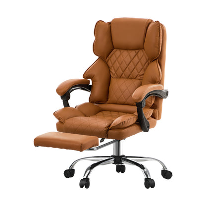 Oikiture Gaming Office Chair Massage PU Leather Adjustable Brown-Office Chair-PEROZ Accessories