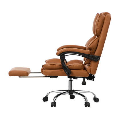Oikiture Gaming Office Chair Massage PU Leather Adjustable Brown-Office Chair-PEROZ Accessories