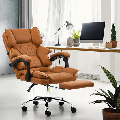 Oikiture Gaming Office Chair Massage PU Leather Adjustable Brown-Office Chair-PEROZ Accessories