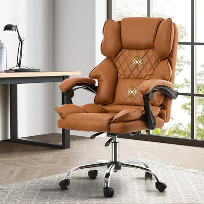 Oikiture Massage Office Chair Premium PU Leather Gaming Seat Brown-Office Chair-PEROZ Accessories
