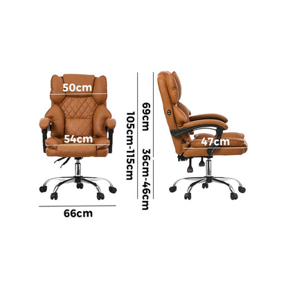Oikiture Massage Office Chair Premium PU Leather Gaming Seat Brown-Office Chair-PEROZ Accessories
