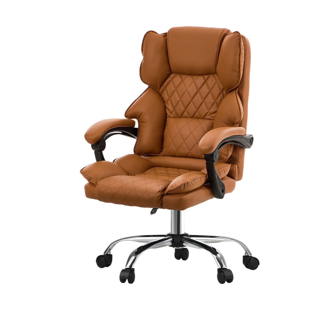 Oikiture Massage Office Chair Premium PU Leather Gaming Seat Brown-Office Chair-PEROZ Accessories