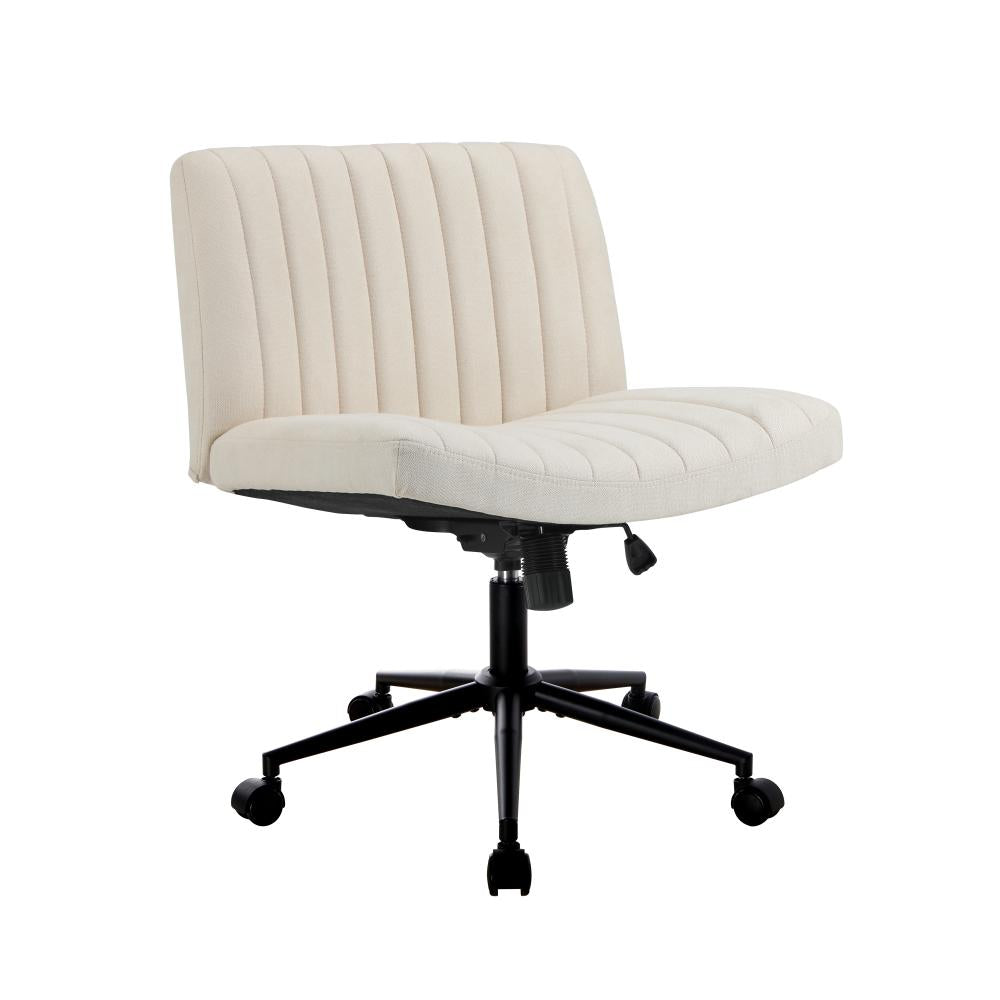 Oikiture Mid Back Office Chair Wide Seat with Wheels Linen Beige-Office Chairs-PEROZ Accessories
