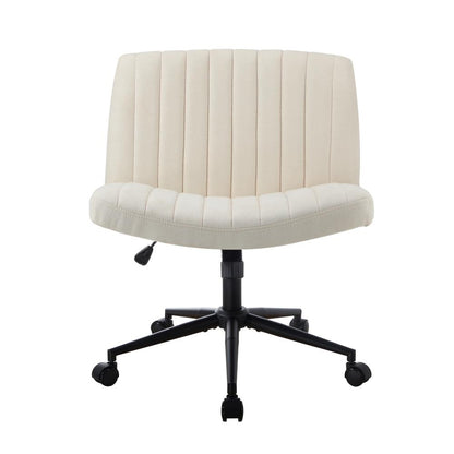 Oikiture Mid Back Office Chair Wide Seat with Wheels Linen Beige-Office Chairs-PEROZ Accessories