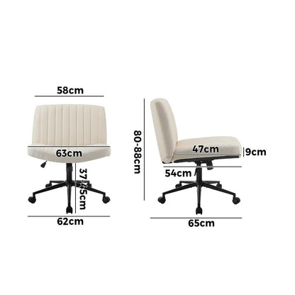 Oikiture Mid Back Office Chair Wide Seat with Wheels Linen Beige-Office Chairs-PEROZ Accessories