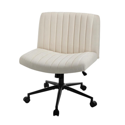 Oikiture Mid Back Office Chair Wide Seat with Wheels Linen Beige-Office Chairs-PEROZ Accessories