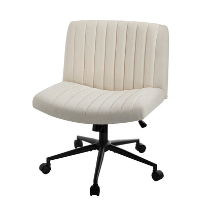Oikiture Mid Back Office Chair Wide Seat with Wheels Linen Beige-Office Chairs-PEROZ Accessories