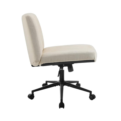 Oikiture Mid Back Office Chair Wide Seat with Wheels Linen Beige-Office Chairs-PEROZ Accessories
