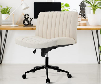Oikiture Mid Back Office Chair Wide Seat with Wheels Linen Beige-Office Chairs-PEROZ Accessories
