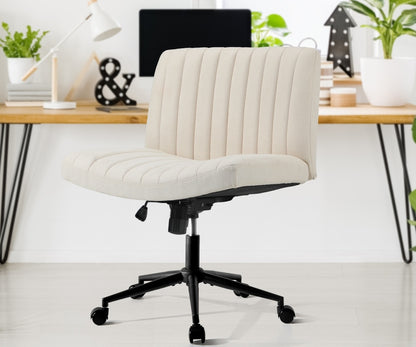 Oikiture Mid Back Office Chair Wide Seat with Wheels Linen Beige-Office Chairs-PEROZ Accessories
