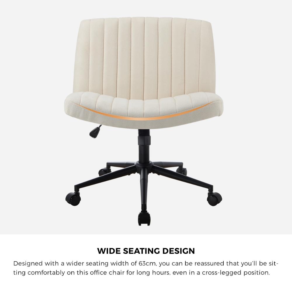 Oikiture Mid Back Office Chair Wide Seat with Wheels Linen Beige-Office Chairs-PEROZ Accessories