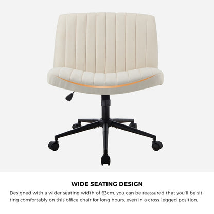 Oikiture Mid Back Office Chair Wide Seat with Wheels Linen Beige-Office Chairs-PEROZ Accessories