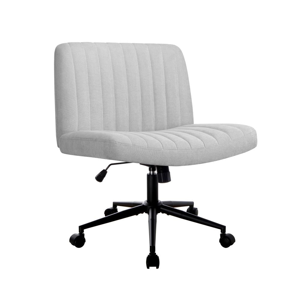 Oikiture Mid Back Office Chair Wide Seat with Wheels Linen Grey-Office Chairs-PEROZ Accessories