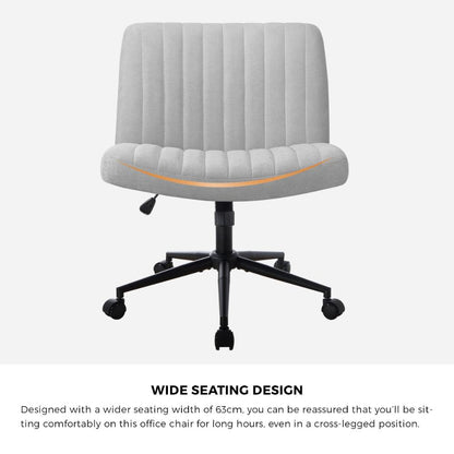 Oikiture Mid Back Office Chair Wide Seat with Wheels Linen Grey-Office Chairs-PEROZ Accessories
