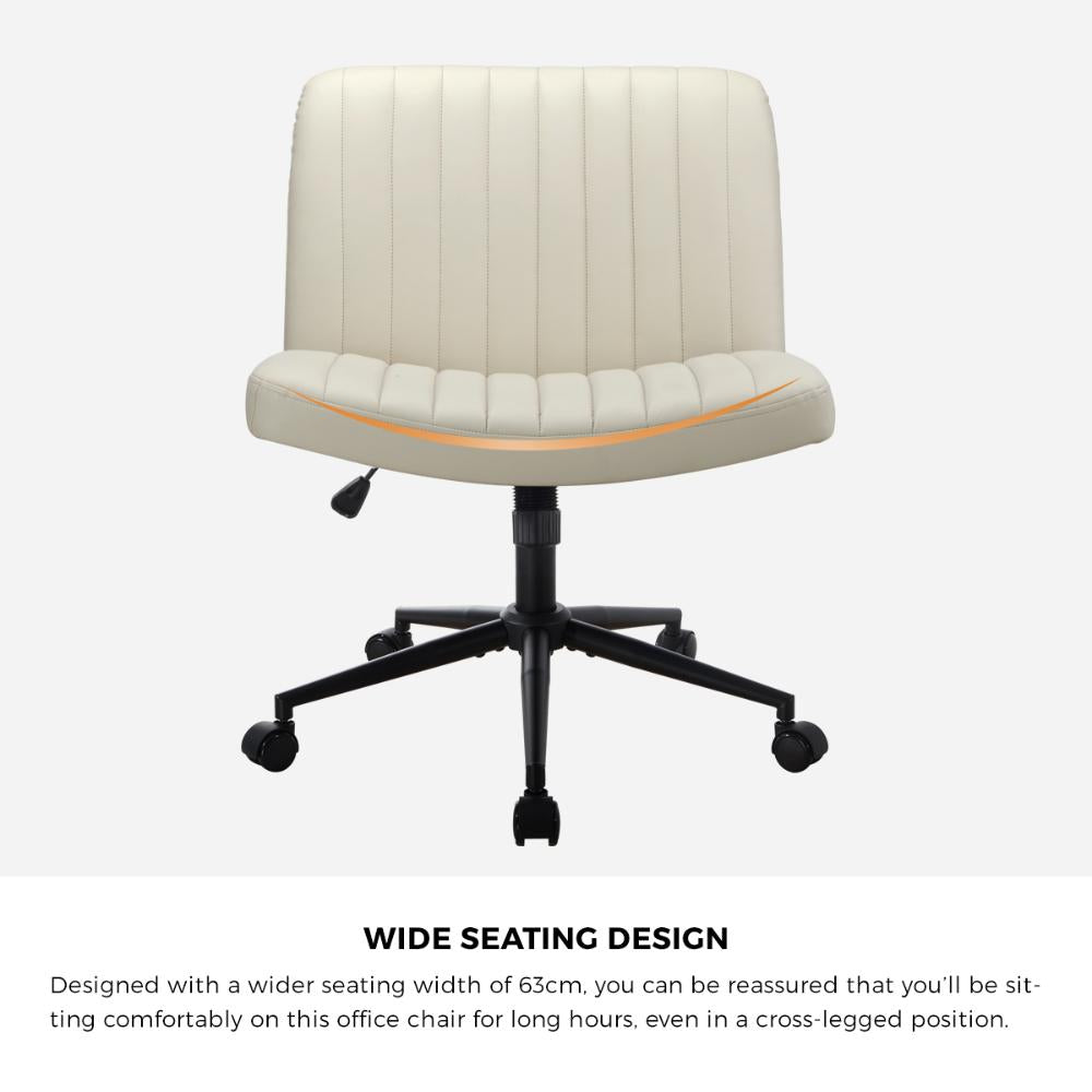 Oikiture Mid Back Office Chair Wide Seat with Wheels Leather Beige-Office Chairs-PEROZ Accessories