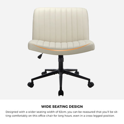 Oikiture Mid Back Office Chair Wide Seat with Wheels Leather Beige-Office Chairs-PEROZ Accessories
