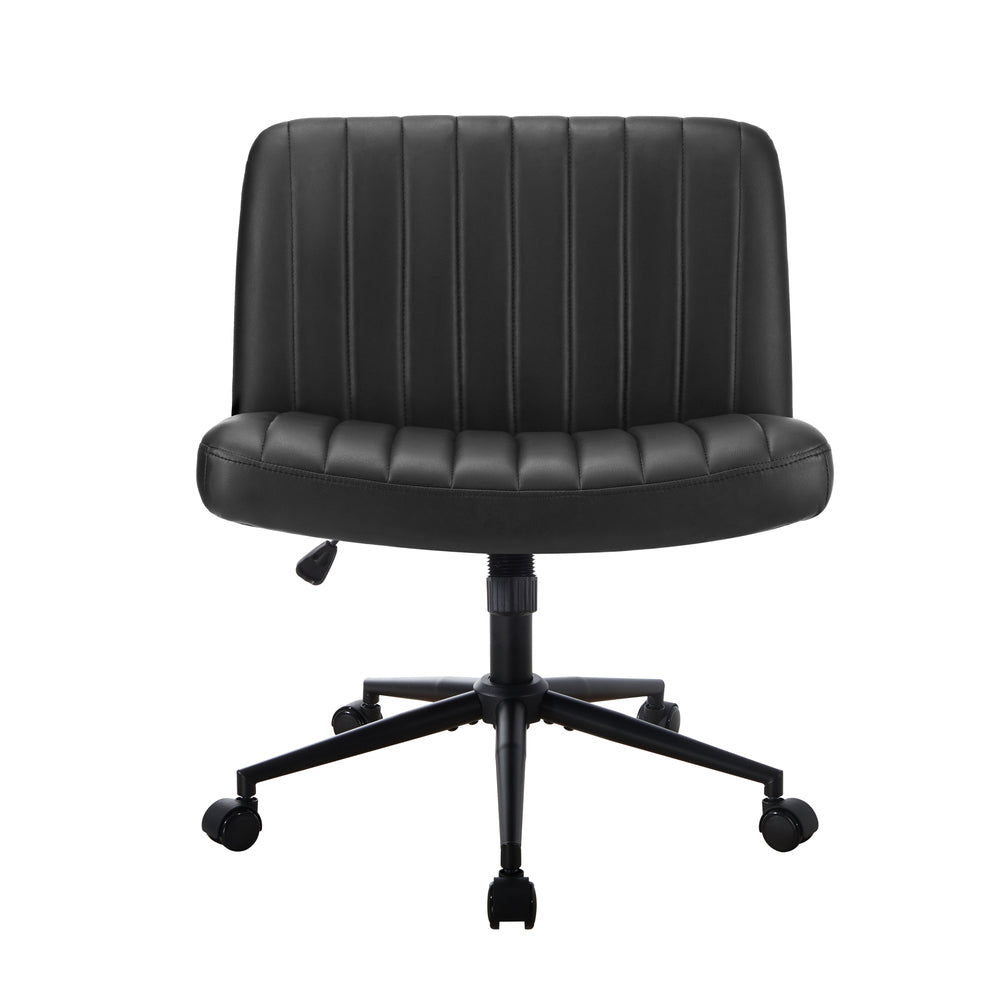 Oikiture Mid Back Office Chair Wide Seat with Wheels Leather Black-Office Chairs-PEROZ Accessories