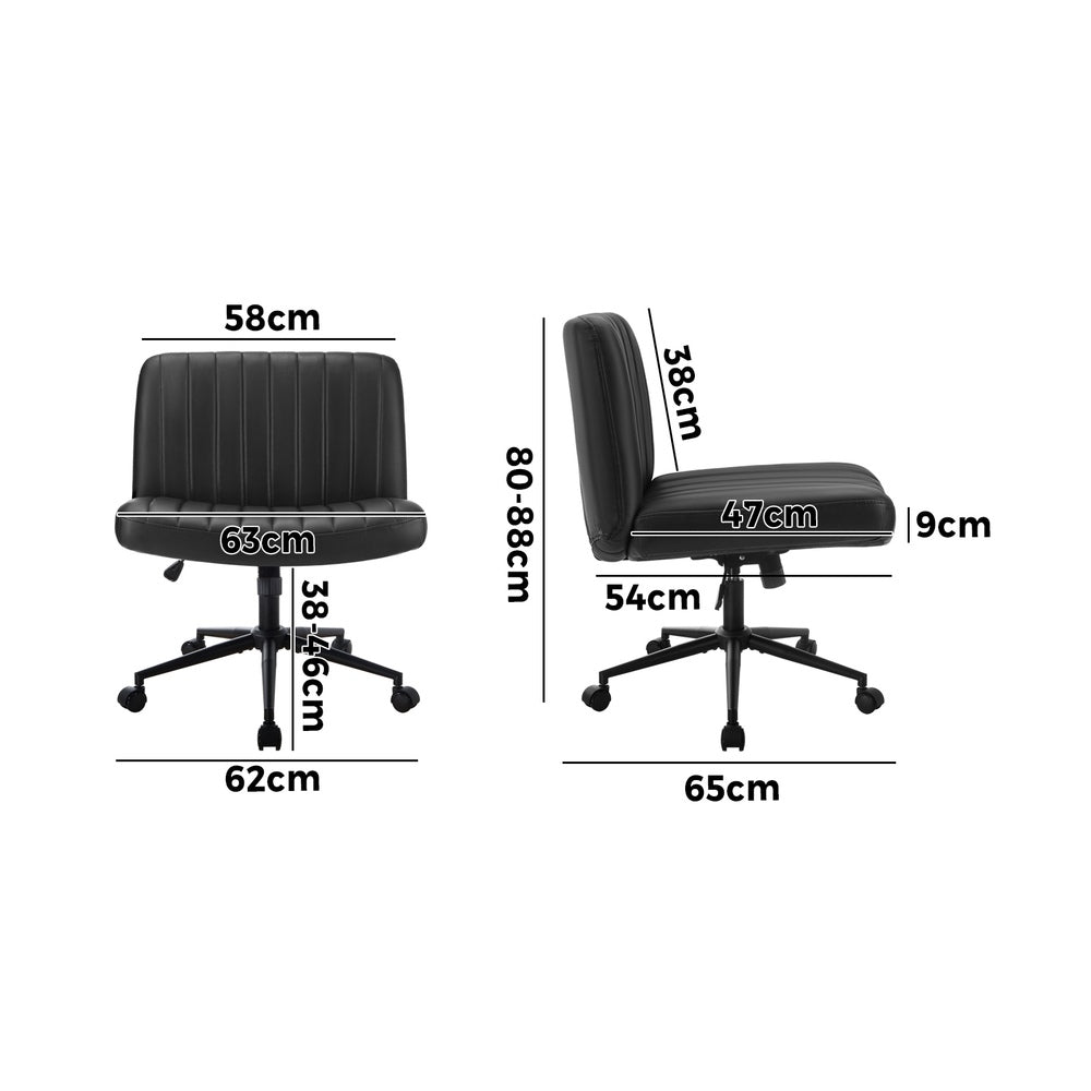 Oikiture Mid Back Office Chair Wide Seat with Wheels Leather Black-Office Chairs-PEROZ Accessories