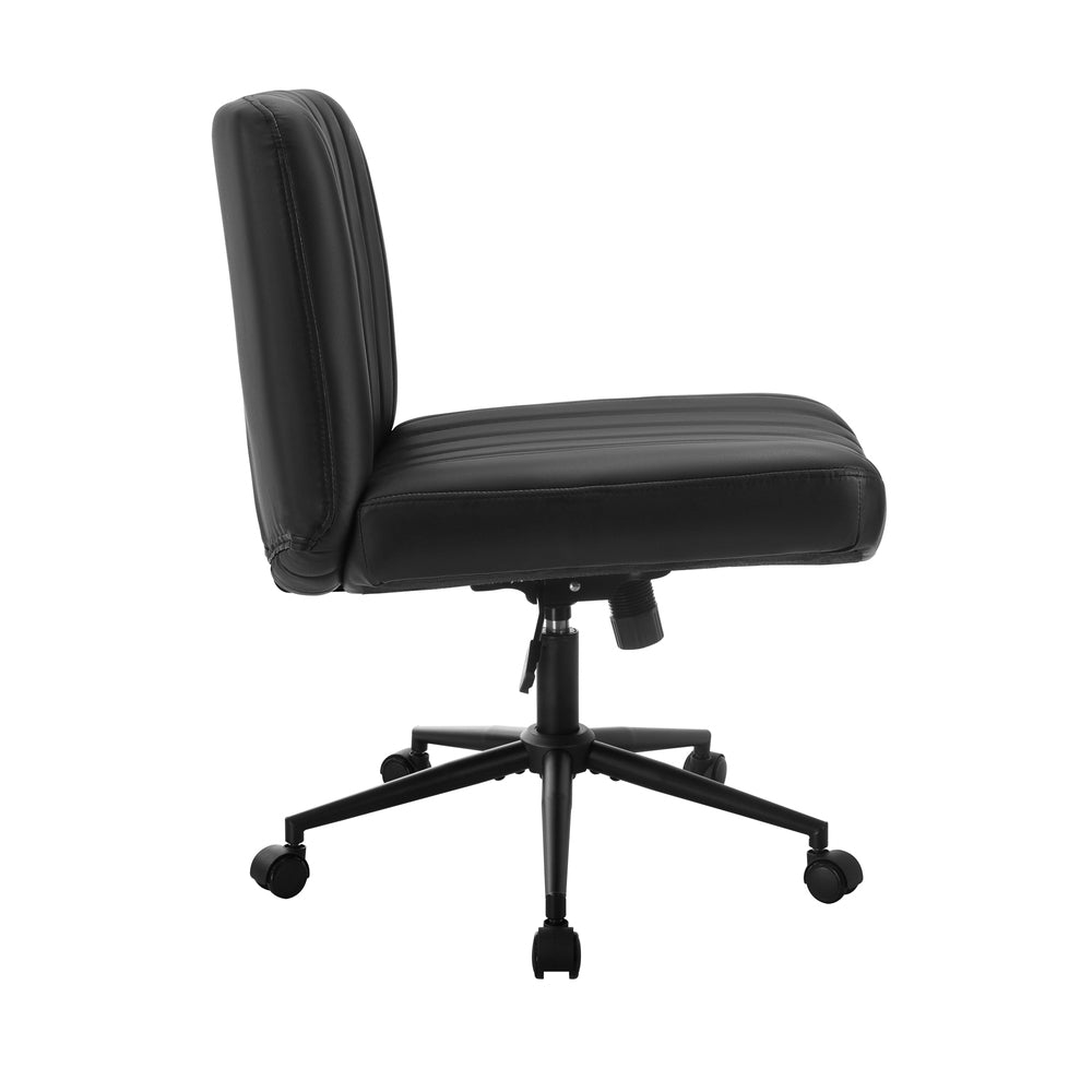 Oikiture Mid Back Office Chair Wide Seat with Wheels Leather Black-Office Chairs-PEROZ Accessories