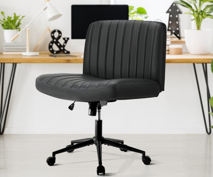 Oikiture Mid Back Office Chair Wide Seat with Wheels Leather Black-Office Chairs-PEROZ Accessories