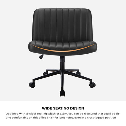 Oikiture Mid Back Office Chair Wide Seat with Wheels Leather Black-Office Chairs-PEROZ Accessories