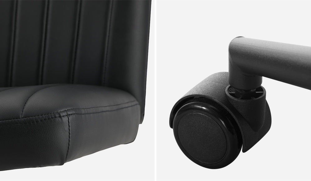 Oikiture Mid Back Office Chair Wide Seat with Wheels Leather Black-Office Chairs-PEROZ Accessories