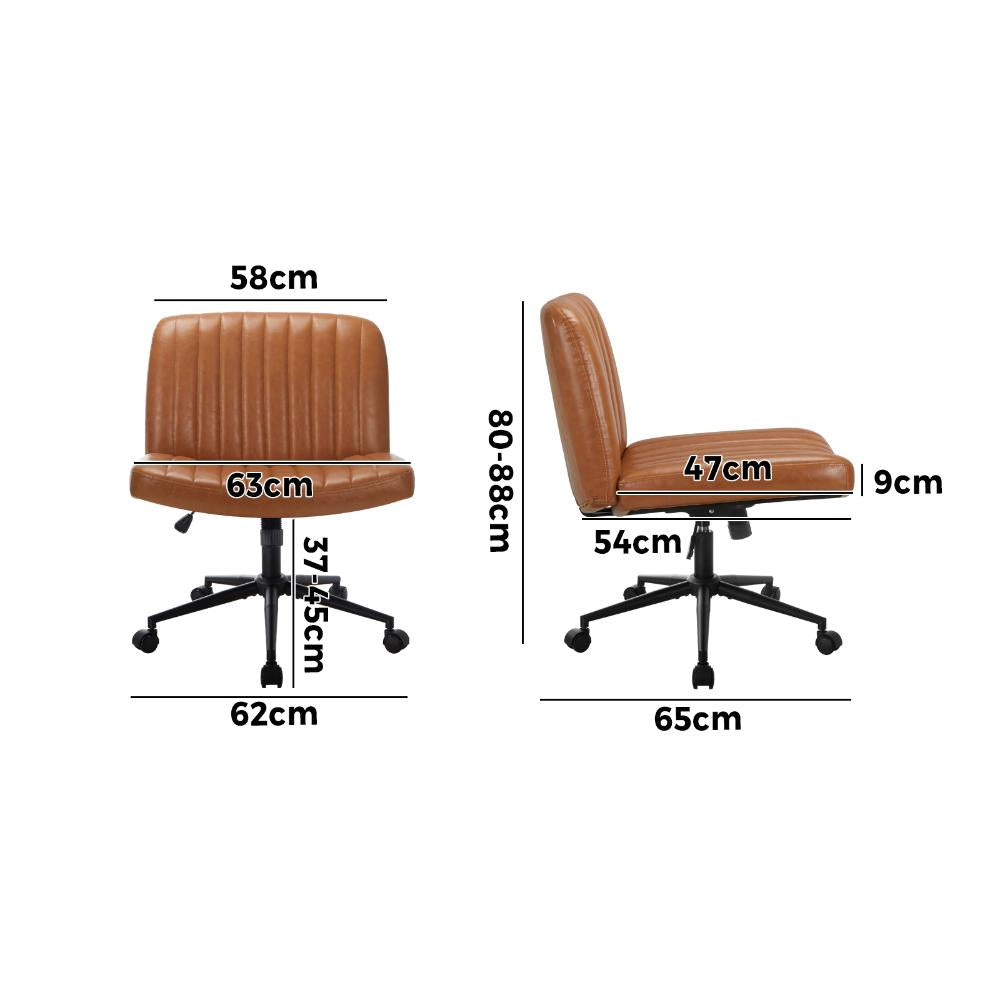Oikiture Mid Back Office Chair Wide Seat with Wheels Leather Brown-Office Chairs-PEROZ Accessories