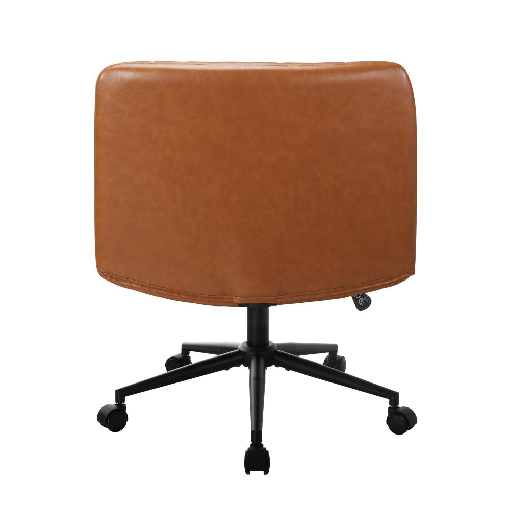 Oikiture Mid Back Office Chair Wide Seat with Wheels Leather Brown-Office Chairs-PEROZ Accessories