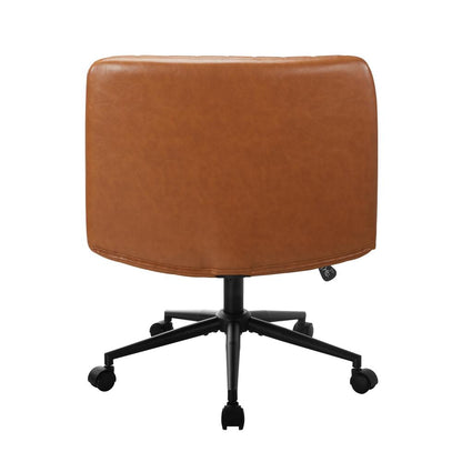 Oikiture Mid Back Office Chair Wide Seat with Wheels Leather Brown-Office Chairs-PEROZ Accessories