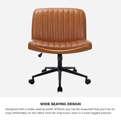 Oikiture Mid Back Office Chair Wide Seat with Wheels Leather Brown-Office Chairs-PEROZ Accessories
