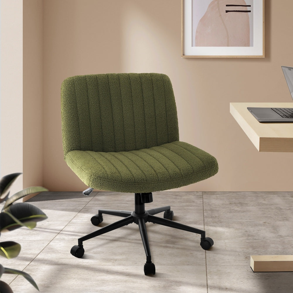 Oikiture Mid Back Armless Office Chair Wide Seat with Wheels Sherpa Green-Office Chair-PEROZ Accessories