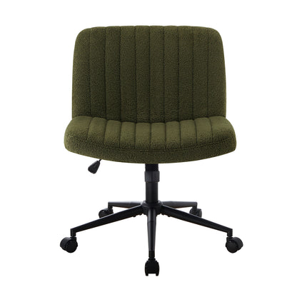 Oikiture Mid Back Armless Office Chair Wide Seat with Wheels Sherpa Green-Office Chair-PEROZ Accessories