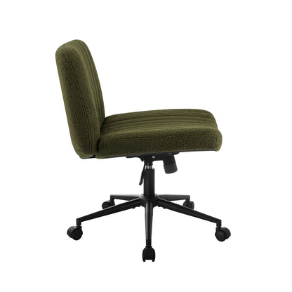 Oikiture Mid Back Armless Office Chair Wide Seat with Wheels Sherpa Green-Office Chair-PEROZ Accessories