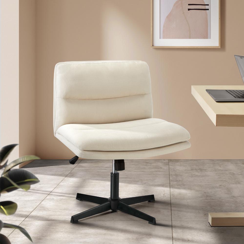 Oikiture Mid Back Armless Office Chair Wide Seat Linen Beige-Office Chairs-PEROZ Accessories