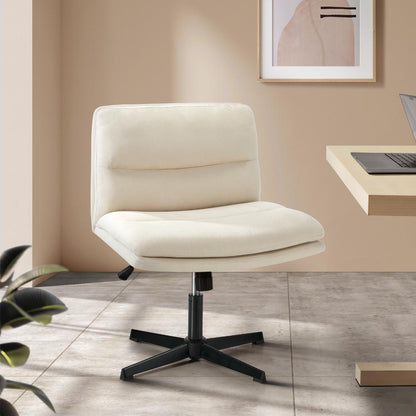 Oikiture Mid Back Armless Office Chair Wide Seat Linen Beige-Office Chairs-PEROZ Accessories