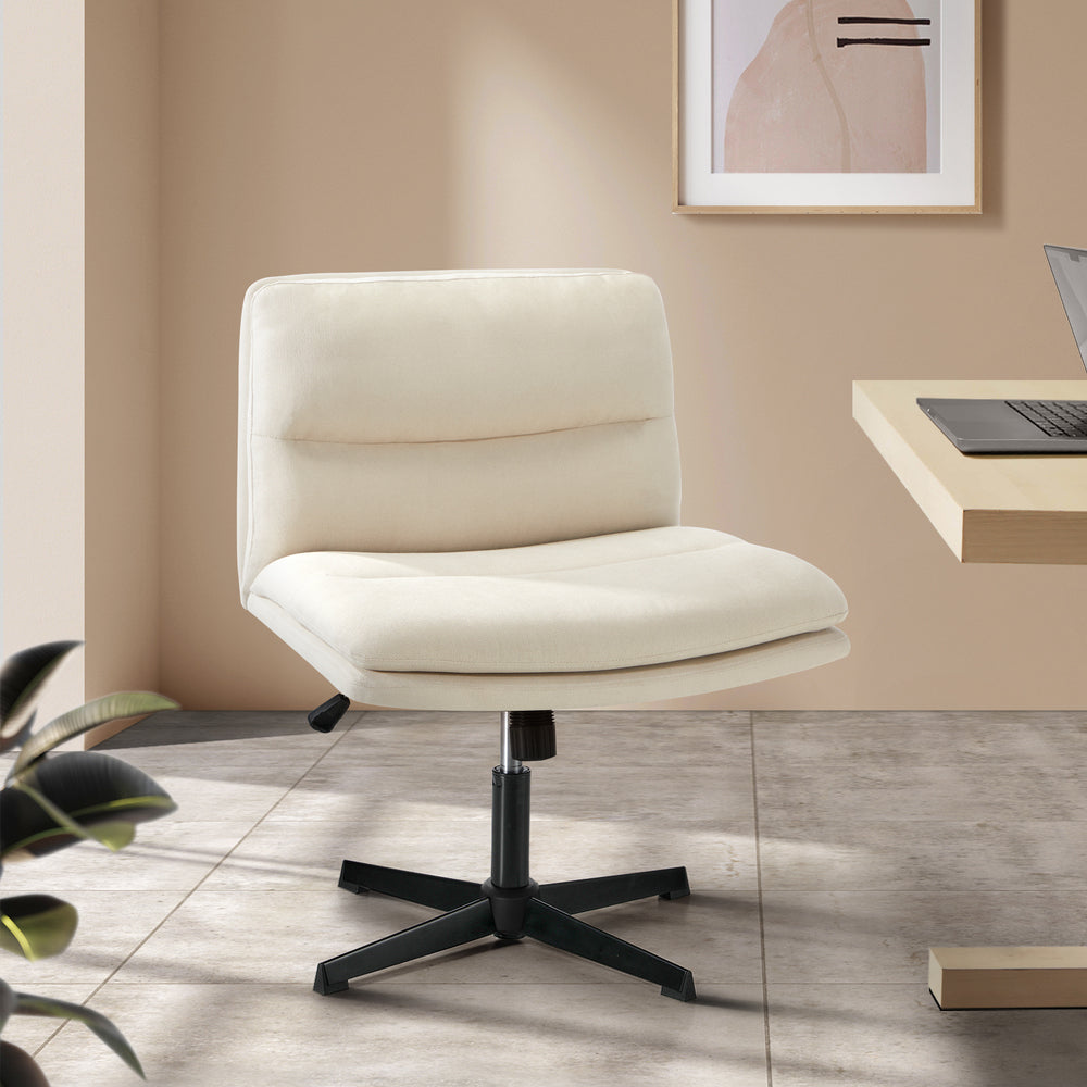Oikiture Mid Back Armless Office Chair Wide Seat Linen Beige-Office Chairs-PEROZ Accessories