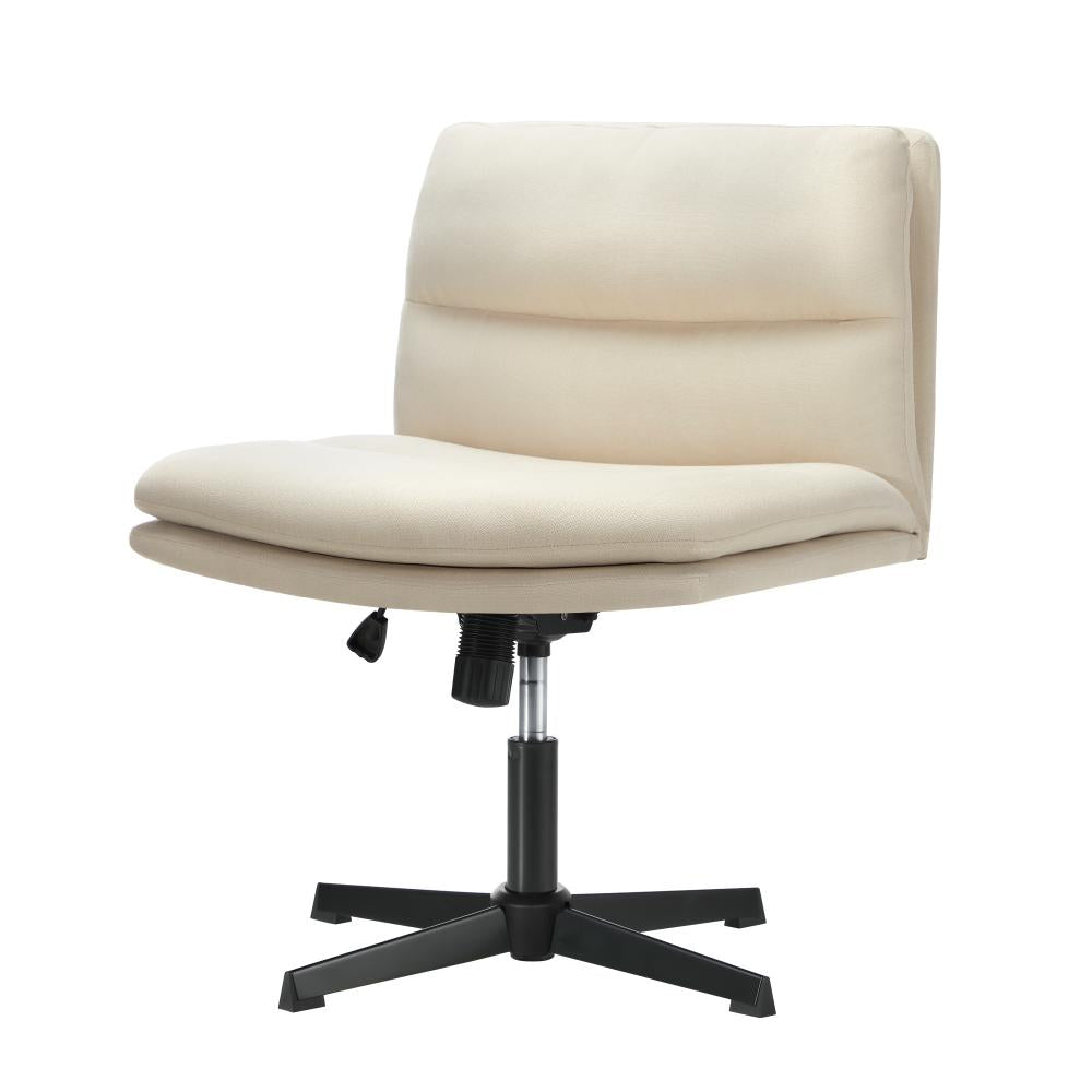 Oikiture Mid Back Armless Office Chair Wide Seat Linen Beige-Office Chairs-PEROZ Accessories