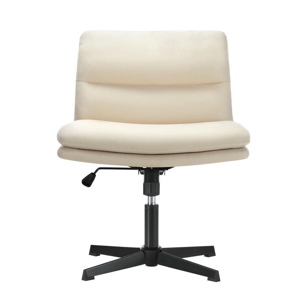 Oikiture Mid Back Armless Office Chair Wide Seat Linen Beige-Office Chairs-PEROZ Accessories