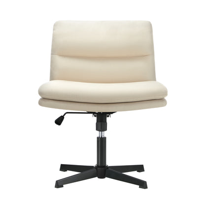 Oikiture Mid Back Armless Office Chair Wide Seat Linen Beige-Office Chairs-PEROZ Accessories