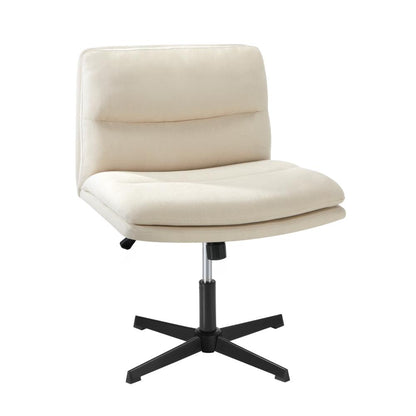 Oikiture Mid Back Armless Office Chair Wide Seat Linen Beige-Office Chairs-PEROZ Accessories
