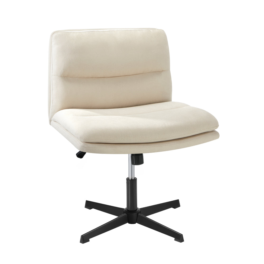 Oikiture Mid Back Armless Office Chair Wide Seat Linen Beige-Office Chairs-PEROZ Accessories