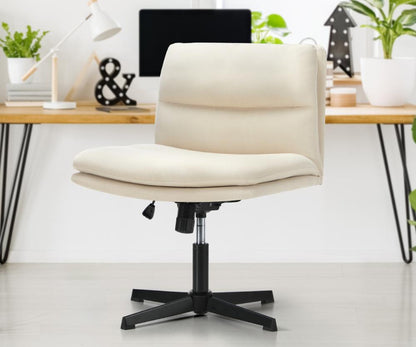 Oikiture Mid Back Armless Office Chair Wide Seat Linen Beige-Office Chairs-PEROZ Accessories