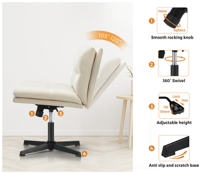 Oikiture Mid Back Armless Office Chair Wide Seat Linen Beige-Office Chairs-PEROZ Accessories