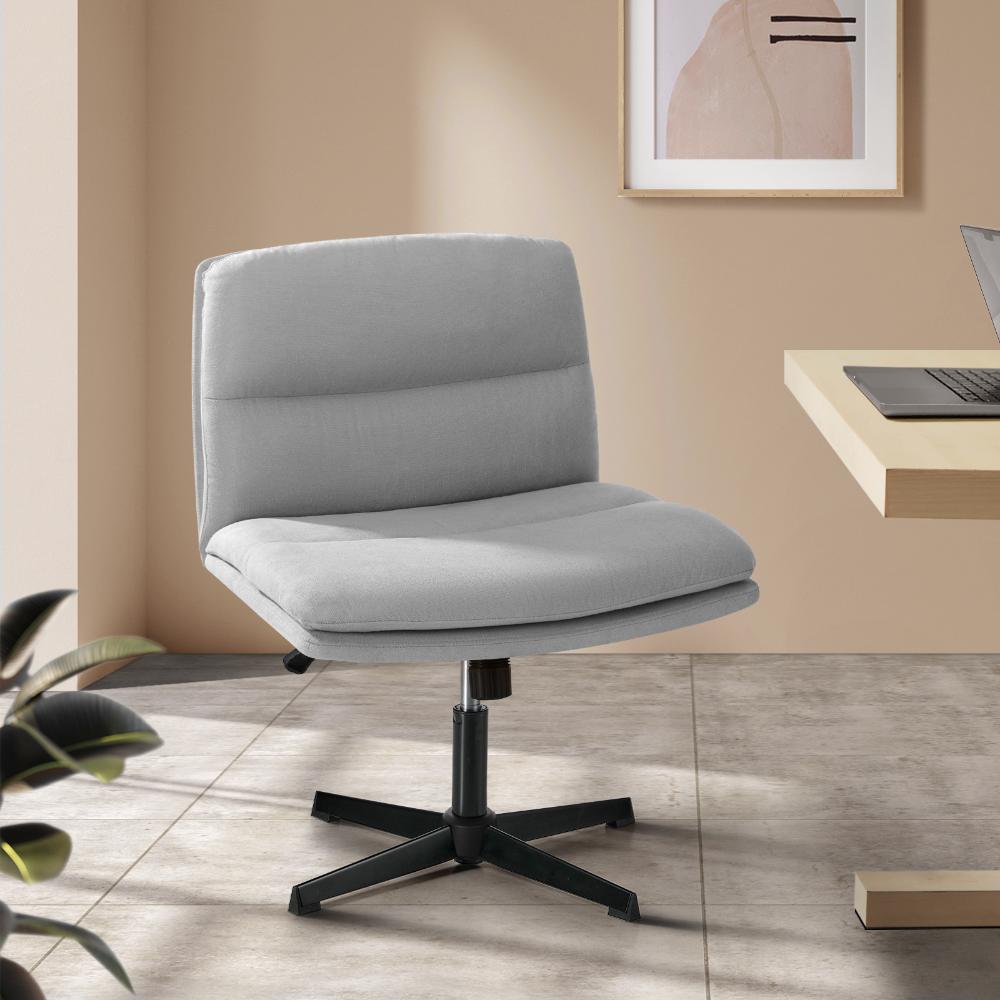 Oikiture Mid Back Armless Office Chair Wide Seat Linen Grey-Office Chairs-PEROZ Accessories